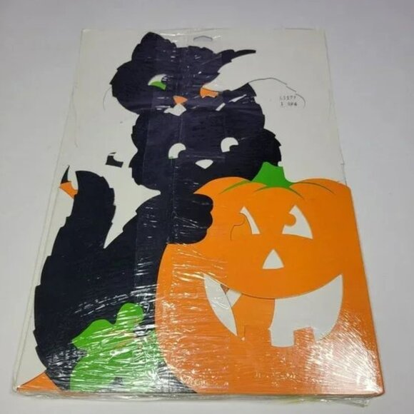 Vintage NWT NOS 46"x11" Hallmark Halloween Cat Pumpkin JOL Table Mantel Die Cut - Picture 3 of 9